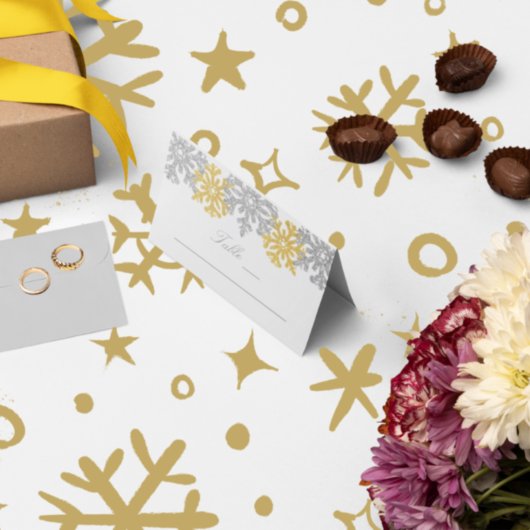 シルバー金ゴールドスノーフレークスウィンターウェディング座席表 プレイスカード