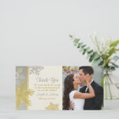 シルバー金ゴールドスノーフレーク冬の結婚式ありがとう サンキューカード (スタンド正面)