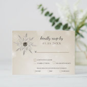 シルバー金ゴールドスノーフレーク冬の結婚式svp 出欠カード (スタンド正面)