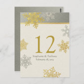 シルバー金ゴールドスノーフレーク冬ウェディングテーブルカード ポストカード (正面/裏面)