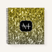 シルバー金ゴールドダークスパークルグリッターモノグラグラデーションム ノートブック (正面)