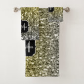 シルバー金ゴールドダークスパークルグリッターモノグラグラデーションム バスタオルセット (インサイチュ)