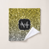 シルバー金ゴールドダークスパークルグリッターモノグラグラデーションム バスタオルセット (ウォッシュタオル)