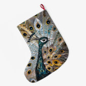 シルバー金ゴールドティール(緑がかった色)ブルーピーコッククリスマスネーム ラージクリスマスストッキング (裏面 (吊り時))