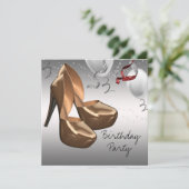 シルバー金ゴールドハイヒールシューズ誕生日パーティー 招待状 (スタンド正面)