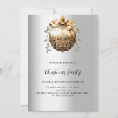 シルバー金ゴールドバウブルヴィンテージクリスマスパーティー 招待状 (正面)