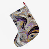 シルバー金ゴールドパープルピーコック羽飾りクリスマス名 ラージクリスマスストッキング (裏面 (吊り時))