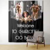 シルバー金ゴールドフラッパーの女の子が20年代のギャツビーの爆破を叫ぶ タペストリー (インサイチュ)