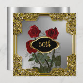 シルバー金ゴールドフレームフラワーズ誕生日招待状2 招待状 (正面/裏面)