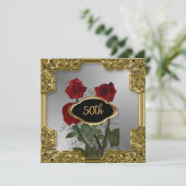 シルバー金ゴールドフレームフラワーズ誕生日招待状2 招待状 (スタンド正面)