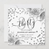 シルバー金ゴールドフローラグリッター30thバースデースクリプト 招待状 (正面)