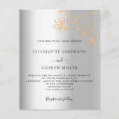 シルバー金ゴールドフローラ予算結婚式招待状 (正面)