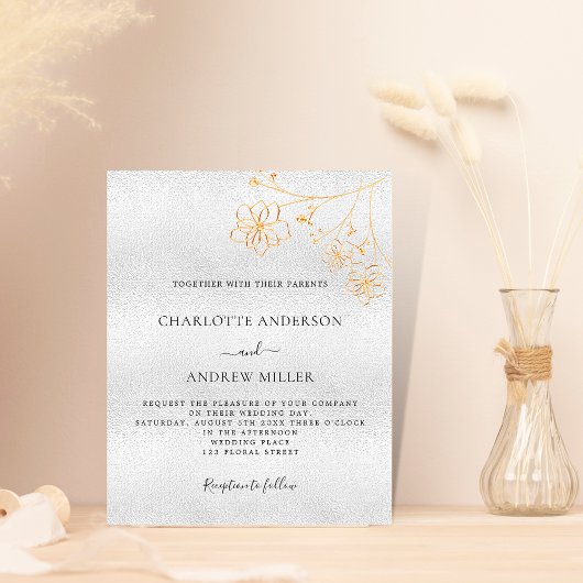 シルバー金ゴールドフローラ予算結婚式招待状