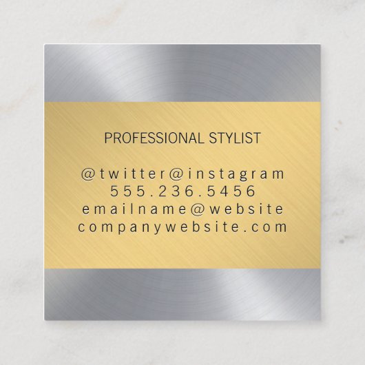 シルバー金ゴールドブラシ仕上げメタル |モノグラム スクエア名刺 (裏面)