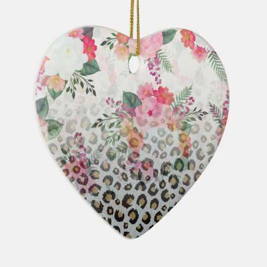 シルバー金ゴールドブラックヒョウ柄ピンク色の花 セラミックオーナメント (右)