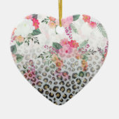 シルバー金ゴールドブラックヒョウ柄ピンク色の花 セラミックオーナメント (正面)