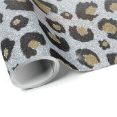 シルバー金ゴールドブラックヒョウ柄ピンク色の花 ラッピングペーパー (ロールコーナー)