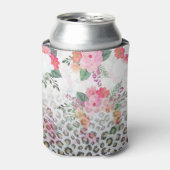 シルバー金ゴールドブラックヒョウ柄ピンク色の花 缶クーラー (缶正面)