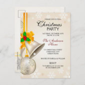 シルバー金ゴールドベルとボーブルクリスマスパーティー インビテーションポストカード (正面/裏面)