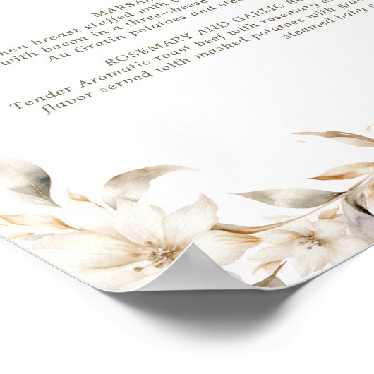 シルバー金ゴールドホワイトフローラキンセアニェラ誕生日メニュー ポスター (角)