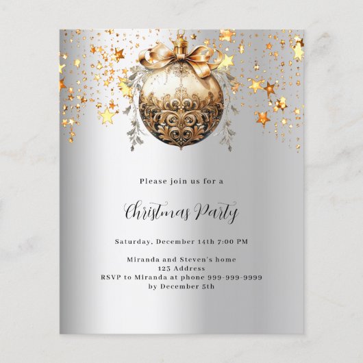 シルバー金ゴールドボーブルスタークリスマスパーティの招待状 (正面)