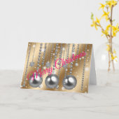 シルバー金ゴールドメリークリスマス カード (黄色い花)