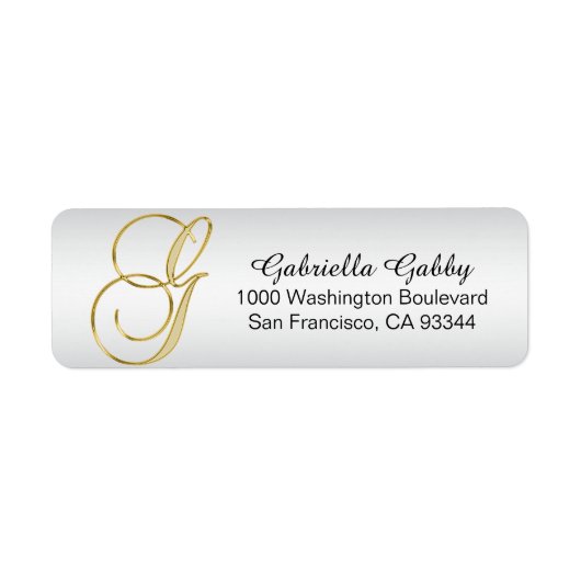 シルバー金ゴールドモノグラム文字'G'封筒リターン ラベル (正面)