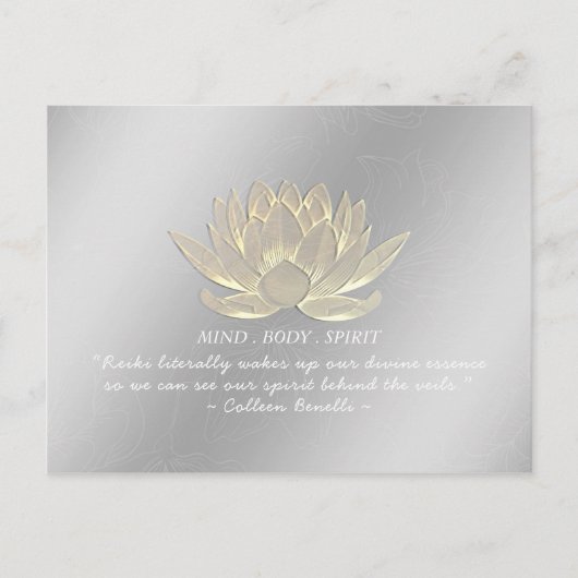 シルバー金ゴールドロータスヨガメディテーションインストラクター引用文 ポストカード (正面)