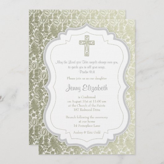 シルバー金ゴールドヴィンテージダマスクのクロス確認 招待状 (正面/裏面)