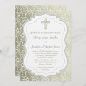 シルバー金ゴールドヴィンテージダマスククロスクリスチャン結婚ズ 招待状 (正面/裏面)