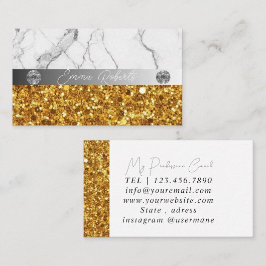 シルバー金ゴールド大理石ダイヤモンドコーチ名刺 名刺 (正面/裏面)