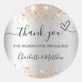 シルバー金ゴールド感謝していグリッターハート結婚 ラウンドシール (正面)