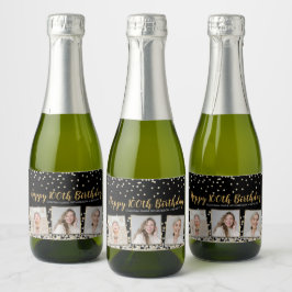 シルバー金ゴールド紙吹雪フォトコラージュ100誕生日 スパークリングワインラベル