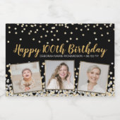 シルバー金ゴールド紙吹雪フォトコラージュ100誕生日 スパークリングワインラベル (シングルラベル)