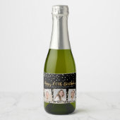 シルバー金ゴールド紙吹雪フォトコラージュ100誕生日 スパークリングワインラベル (正面)