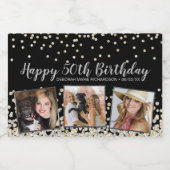 シルバー金ゴールド紙吹雪フォトコラージュ50誕生日 スパークリングワインラベル (シングルラベル)