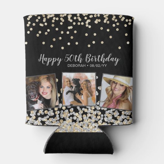 シルバー金ゴールド紙吹雪フォトコラージュ50誕生日 缶クーラー (裏面)