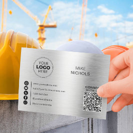 シルバー金属製のQRコードロゴが当社に接続 名刺