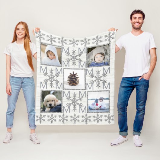 シルバー雪片オプションモノグラム5写真 フリースブランケット (インサイチュ)
