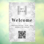 シルバー雪 ビジネス ロゴ ウェルカム オープニング QR コード ウィンドウサイン (シート3)