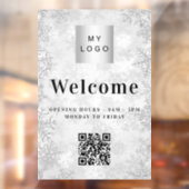 シルバー雪 ビジネス ロゴ ウェルカム オープニング QR コード ウィンドウサイン (シート2)
