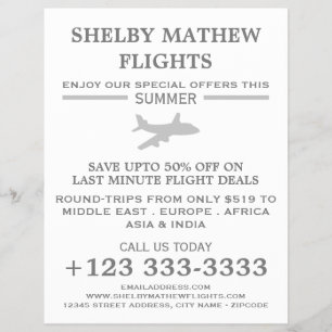 シルバー飛行機アイコン広告、航空会社のフライヤー チラシ