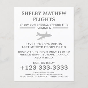 シルバー飛行機アイコン広告、航空会社のフライヤー チラシ