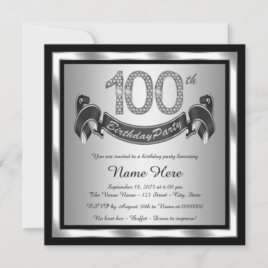 シルバー100歳の誕生日パーティー 招待状 (正面)