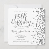 シルバー18誕生日フェイクグリッター紙吹雪ホワイト 招待状 (正面)