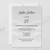 シルバー21歳の誕生日パーティーブラックエレガントボウ 招待状 (裏面)