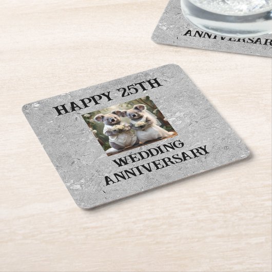 シルバー25伝統的結婚周年記念 スクエアペーパーコースター (アングル)