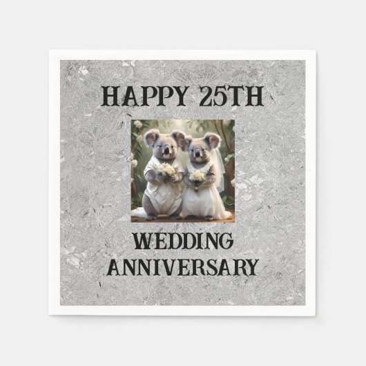 シルバー25伝統的結婚周年記念 スタンダードカクテルナプキン (正面)