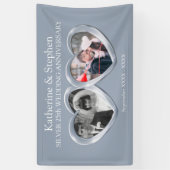 シルバー25周年結婚の2ハート写真 横断幕 (縦)