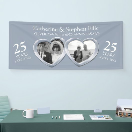 シルバー25周年結婚ハート写真 横断幕 (トレードショー)